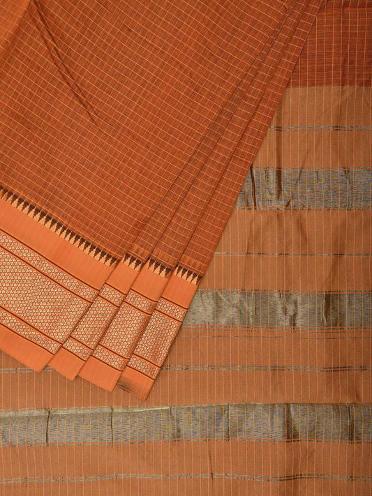 Orange and Mustard Bamboo Cotton Saree with Checks Design No Blouse bc0539