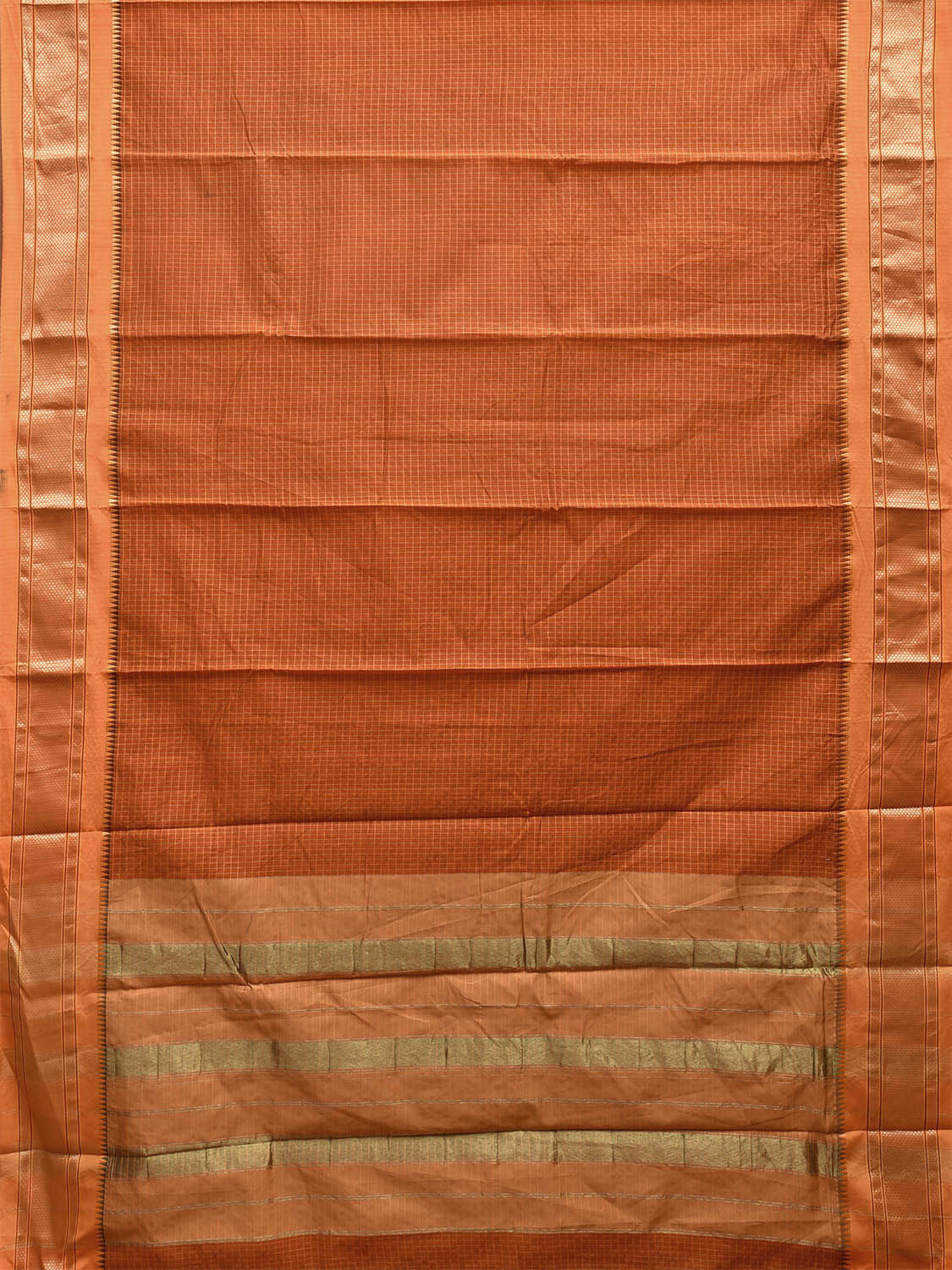 Orange and Mustard Bamboo Cotton Saree with Checks Design No Blouse bc0539