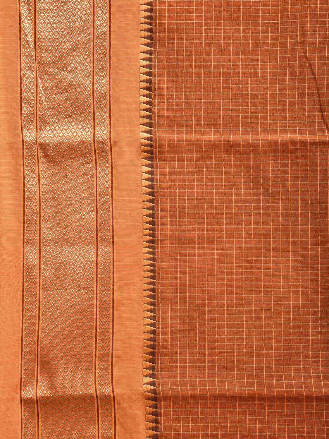 Orange and Mustard Bamboo Cotton Saree with Checks Design No Blouse bc0539