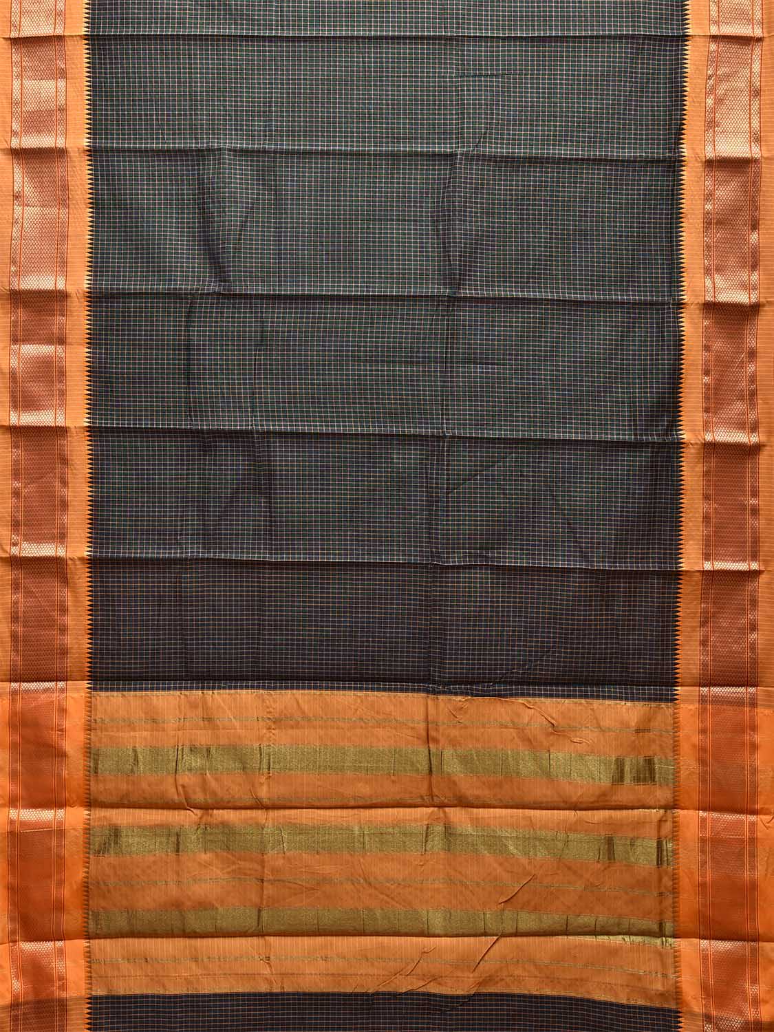 Dark Green and Mustard Bamboo Cotton Saree with Checks Design No Blouse bc0540