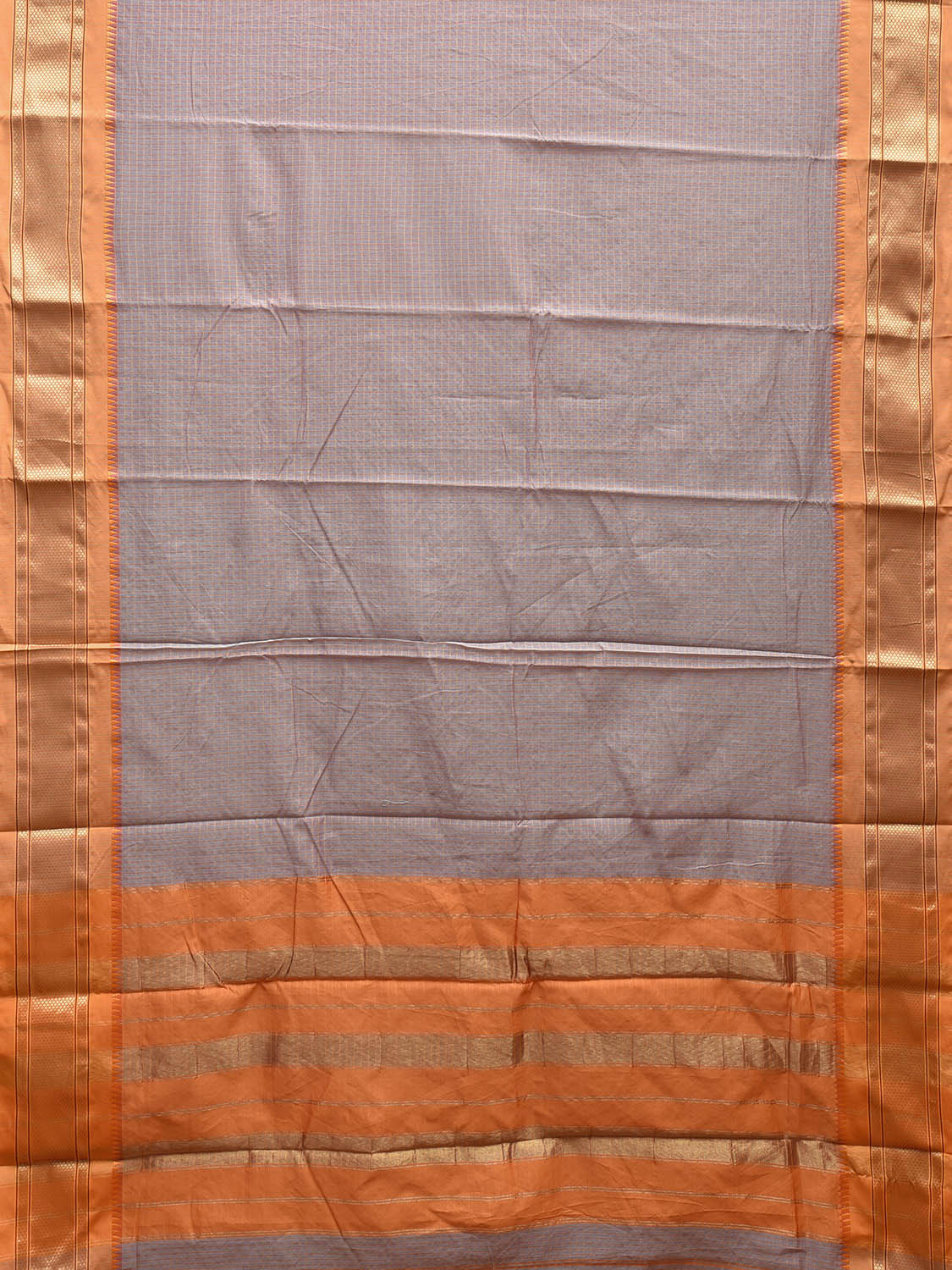 Light Grey and Mustard Bamboo Cotton Saree with Checks Design No Blouse bc0542