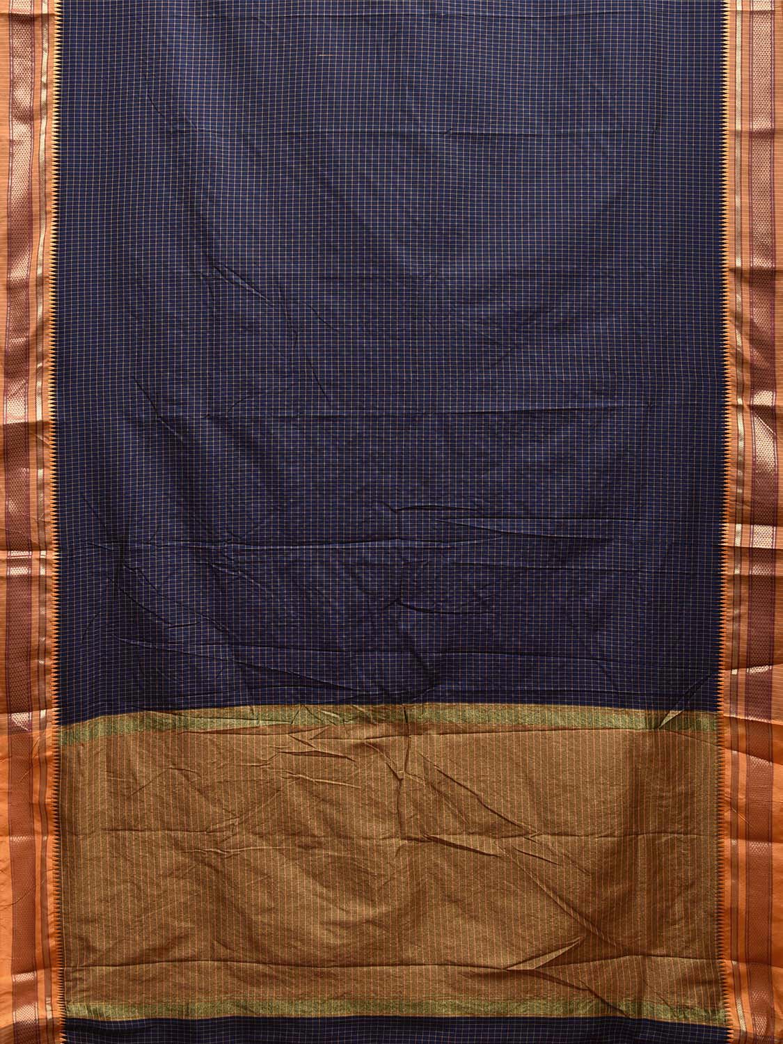 Navy and Mustard Bamboo Viscose Silk Saree with Checks Design No Blouse bc0543