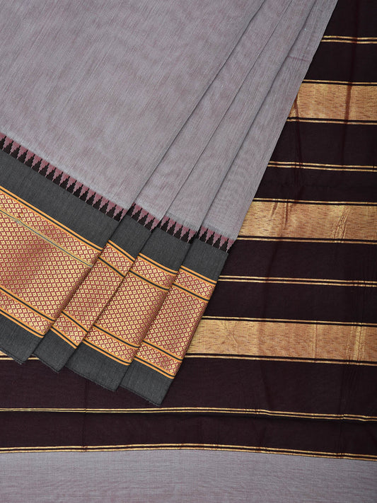 Light Grey and Grey Bamboo Cotton Plain Saree with Contrast Pallu Design No Blouse bc0544