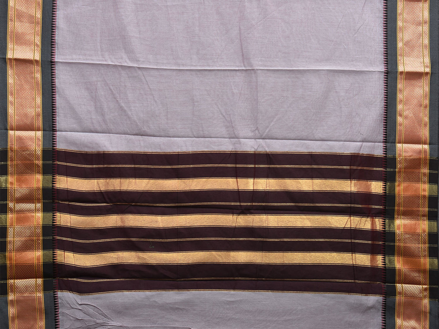 Light Grey and Grey Bamboo Cotton Plain Saree with Contrast Pallu Design No Blouse bc0544