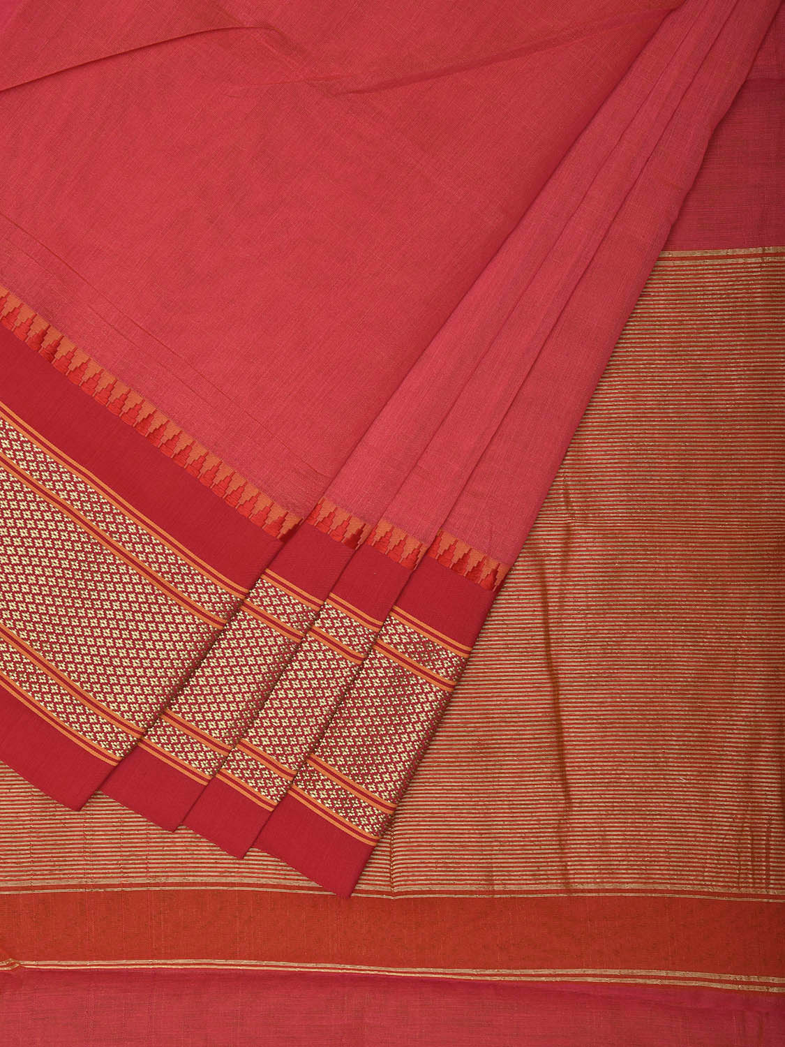 Peach and Pink Bamboo Cotton Plain Saree with Contrast Pallu Design No Blouse bc0545
