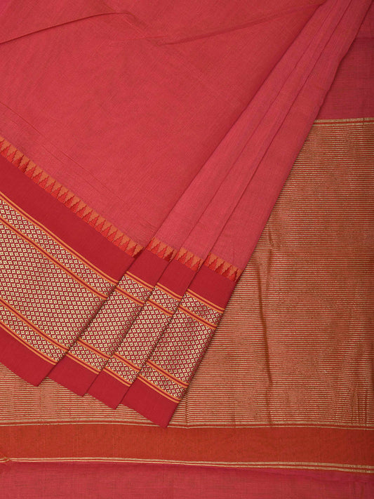 Peach and Pink Bamboo Cotton Plain Saree with Contrast Pallu Design No Blouse bc0545
