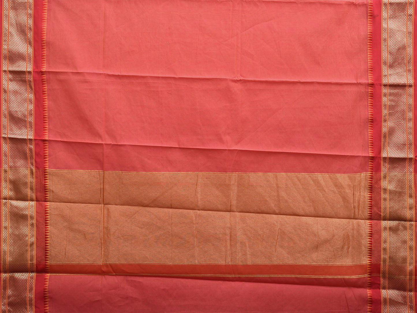 Peach and Pink Bamboo Cotton Plain Saree with Contrast Pallu Design No Blouse bc0545