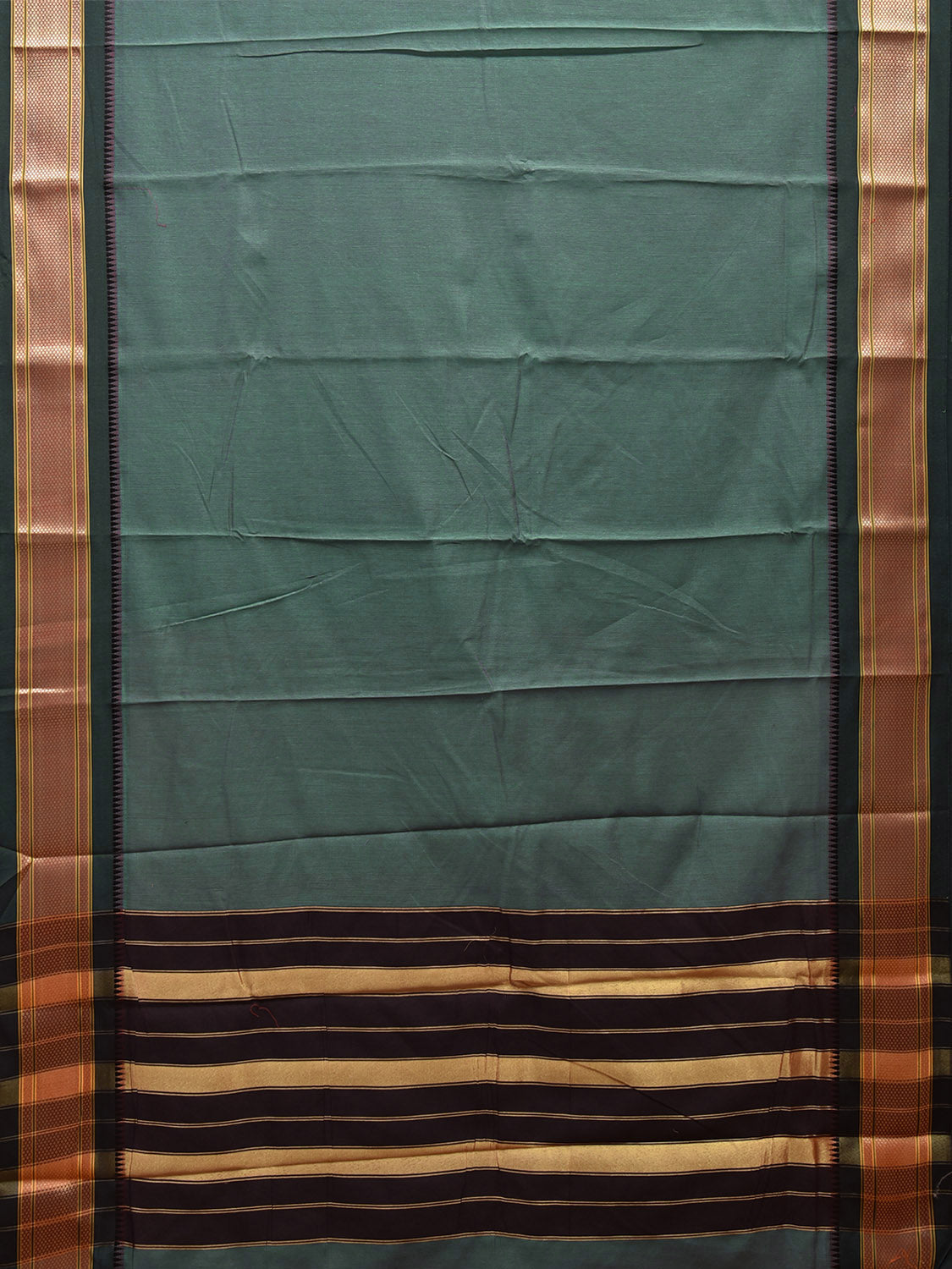 Teal and Black Bamboo Cotton Plain Saree with Contrast Pallu Design No Blouse bc0546