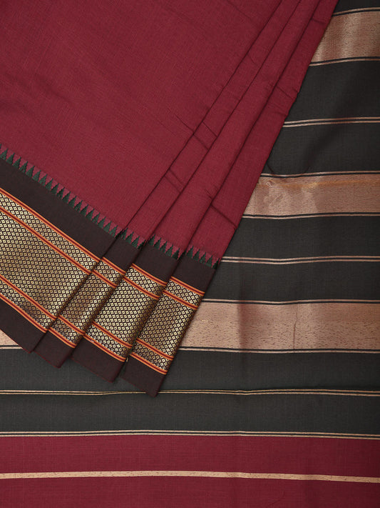 Maroon and Dark Green Bamboo Cotton Plain Saree with Contrast Pallu Design No Blouse bc0547