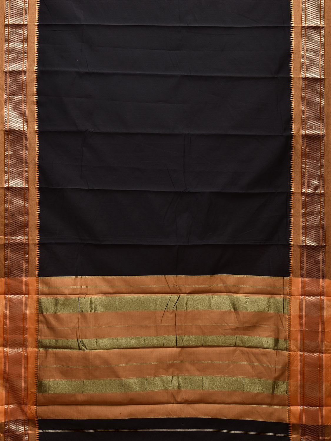 Black and Mustard Bamboo Cotton Plain Saree with Contrast Pallu Design No Blouse bc0548