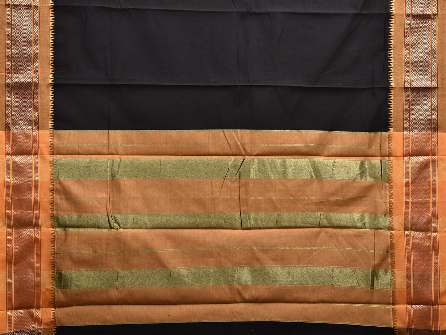 Black and Mustard Bamboo Cotton Plain Saree with Contrast Pallu Design No Blouse bc0548