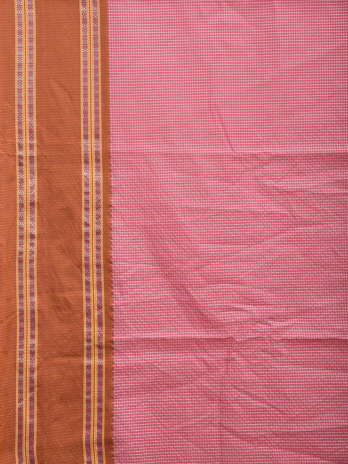 Baby Pink and Fawn Bamboo Cotton Saree with Small Checks Design No Blouse bc0692