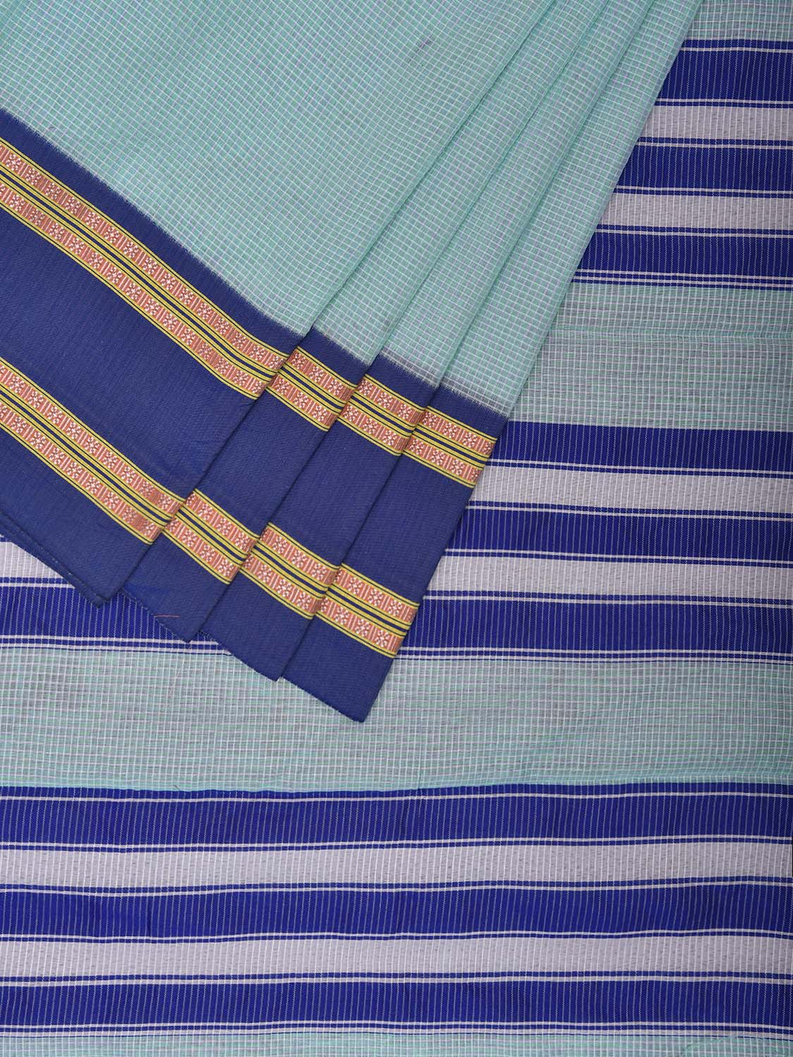 Light Blue and Blue Bamboo Cotton Saree with Small Checks Design No Blouse bc0693