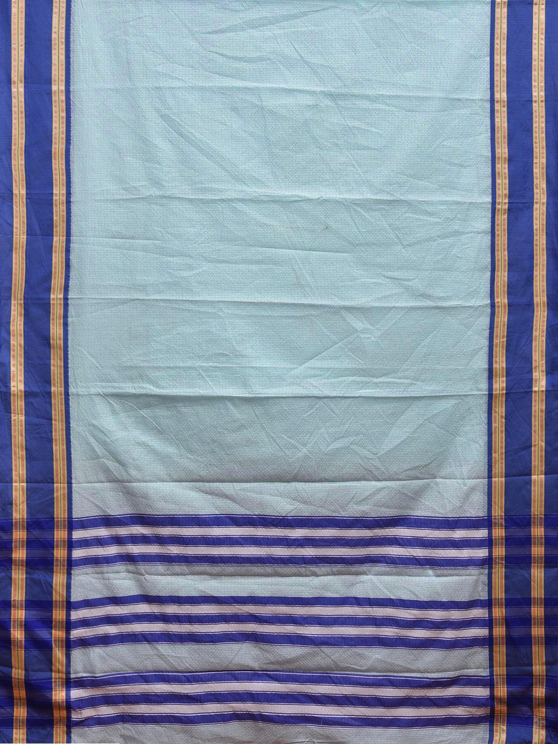 Light Blue and Blue Bamboo Cotton Saree with Small Checks Design No Blouse bc0693