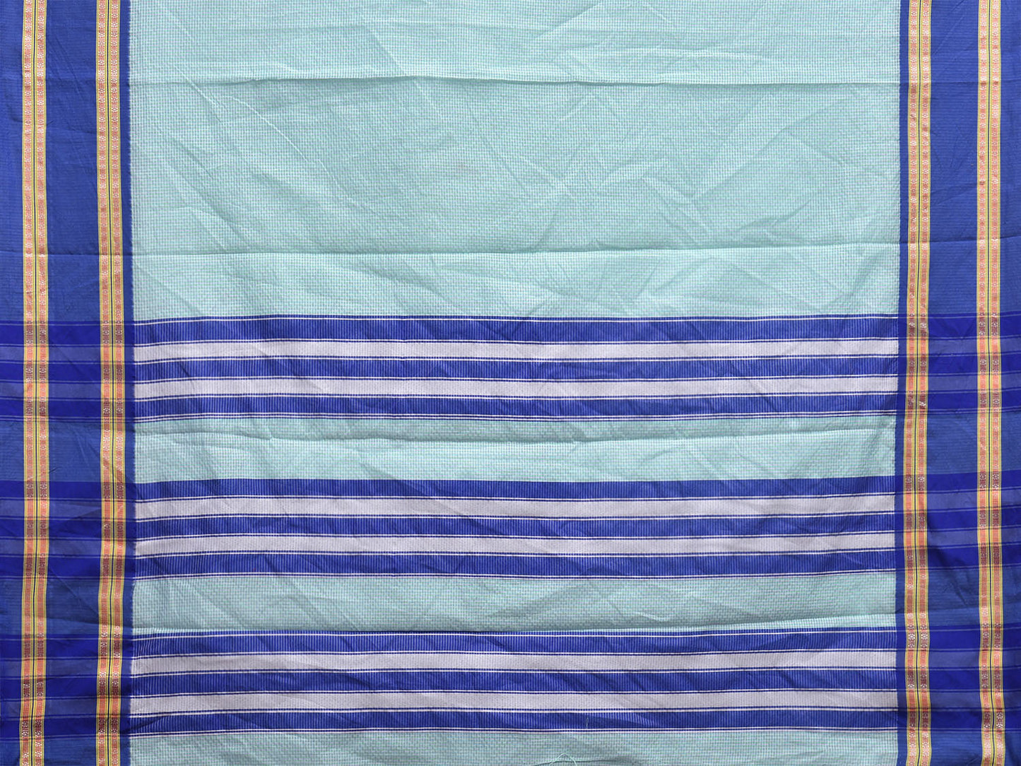 Light Blue and Blue Bamboo Cotton Saree with Small Checks Design No Blouse bc0693