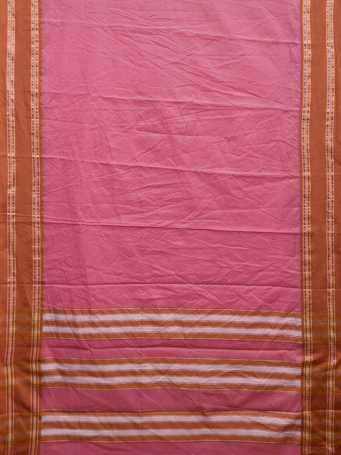 Pink and Fawn Bamboo Cotton Saree with Small Checks Design No Blouse bc0694