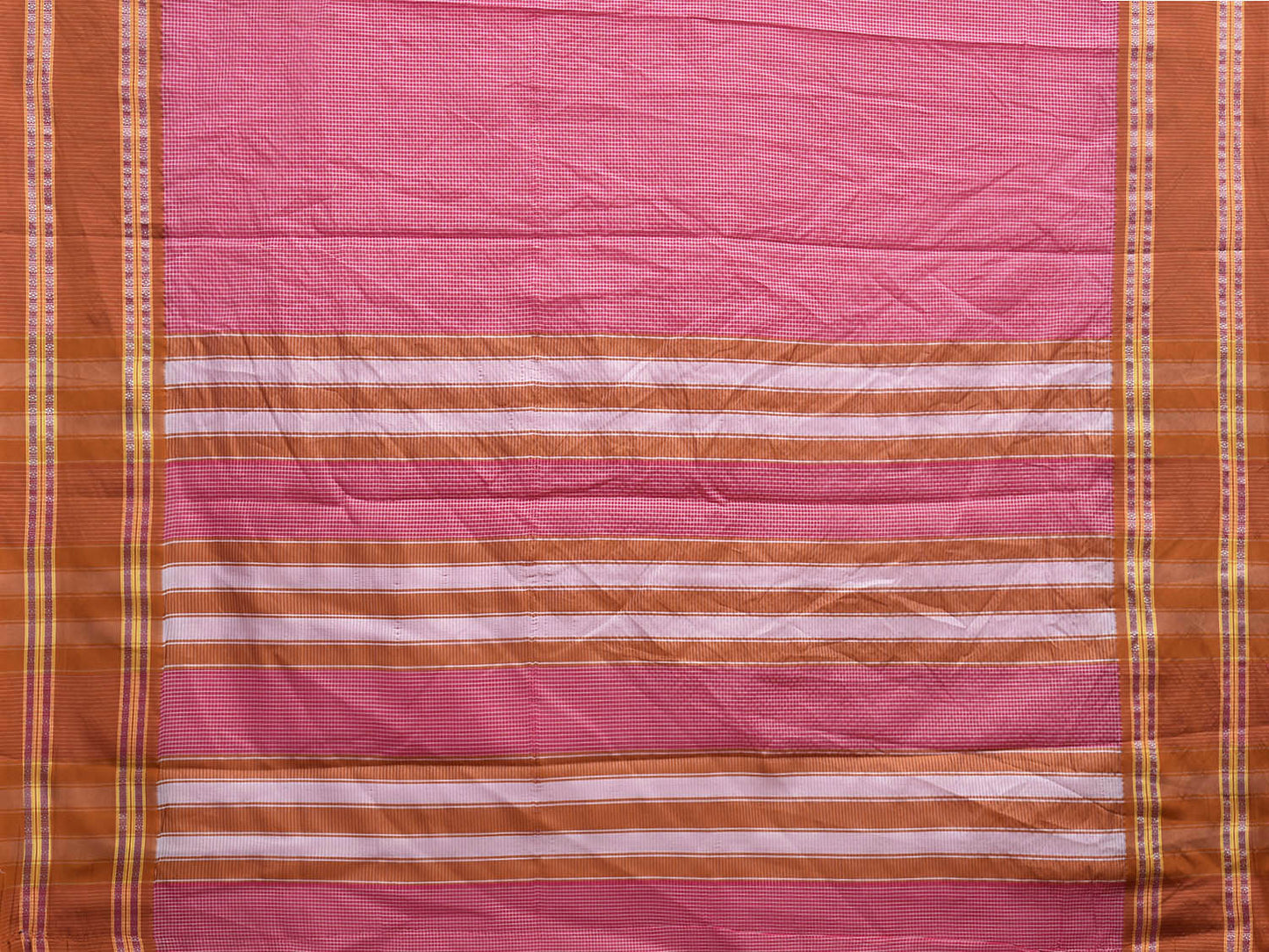 Pink and Fawn Bamboo Cotton Saree with Small Checks Design No Blouse bc0694