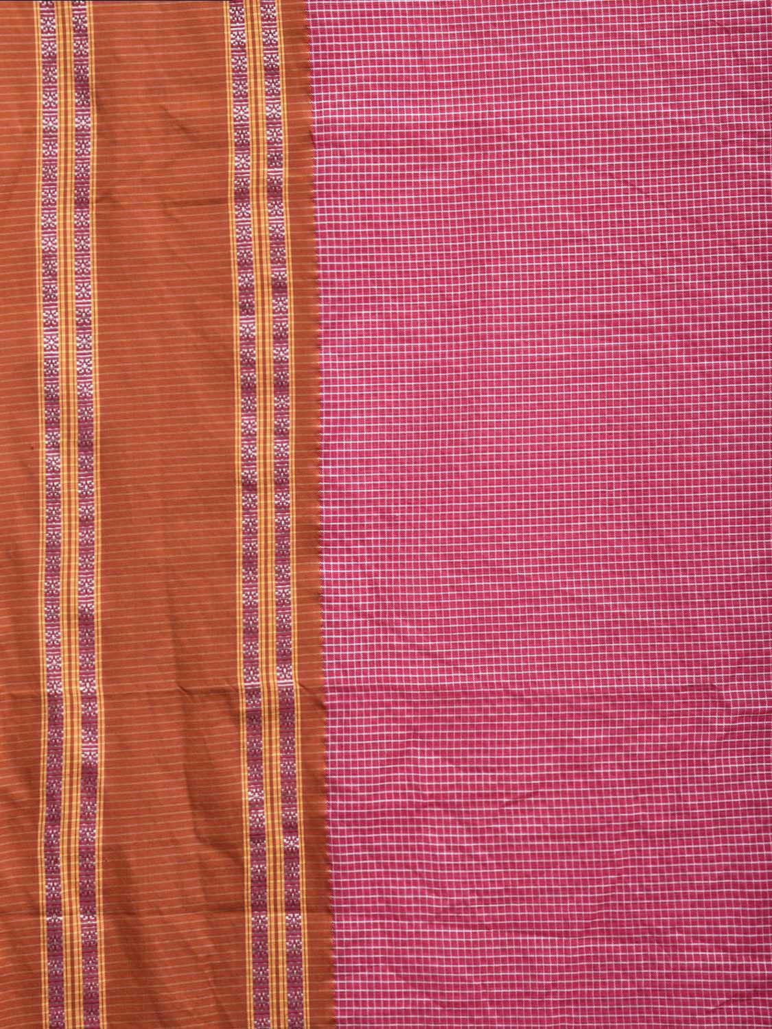 Pink and Fawn Bamboo Cotton Saree with Small Checks Design No Blouse bc0694
