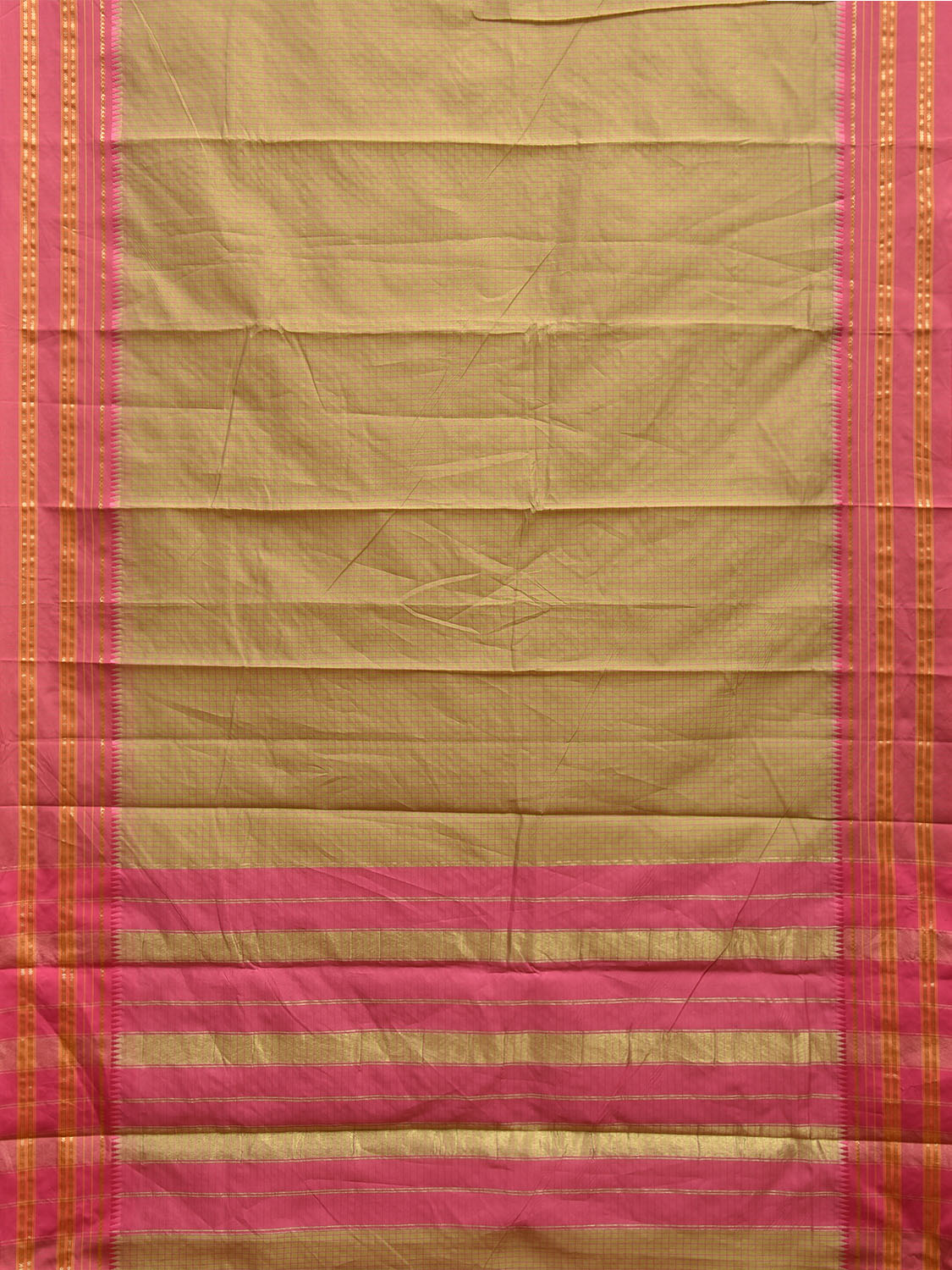 Light Green and Pink Bamboo Cotton Viscose Silk Saree with Checks Design No Blouse bc0695