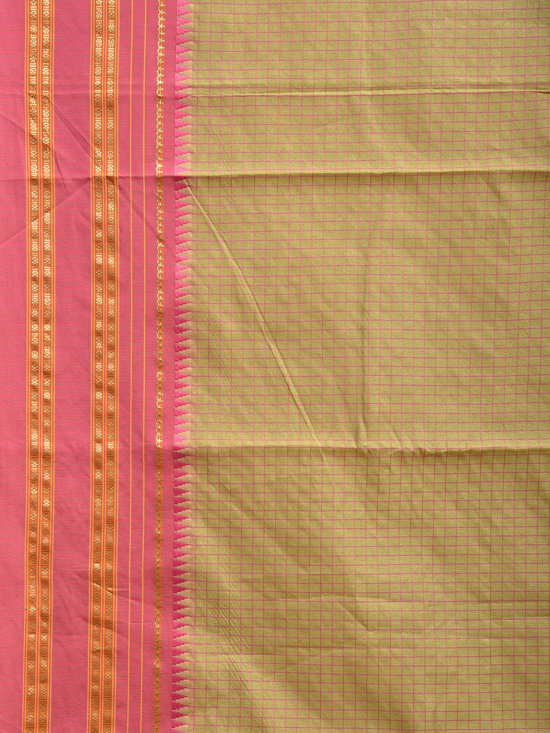 Light Green and Pink Bamboo Cotton Viscose Silk Saree with Checks Design No Blouse bc0695