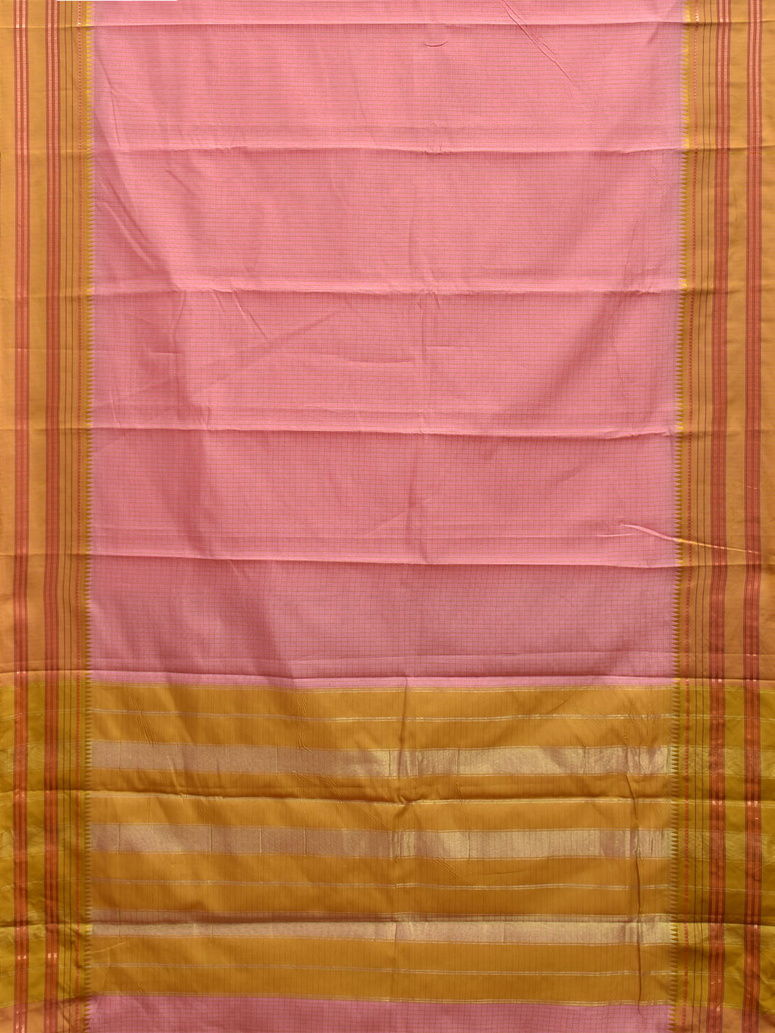 Light Pink and Olive Bamboo Cotton Viscose Silk Saree with Checks Design No Blouse bc0696