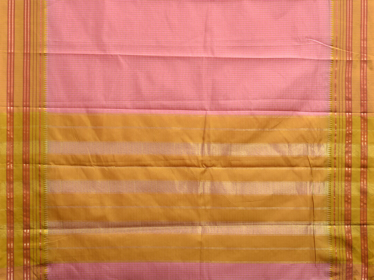 Light Pink and Olive Bamboo Cotton Viscose Silk Saree with Checks Design No Blouse bc0696