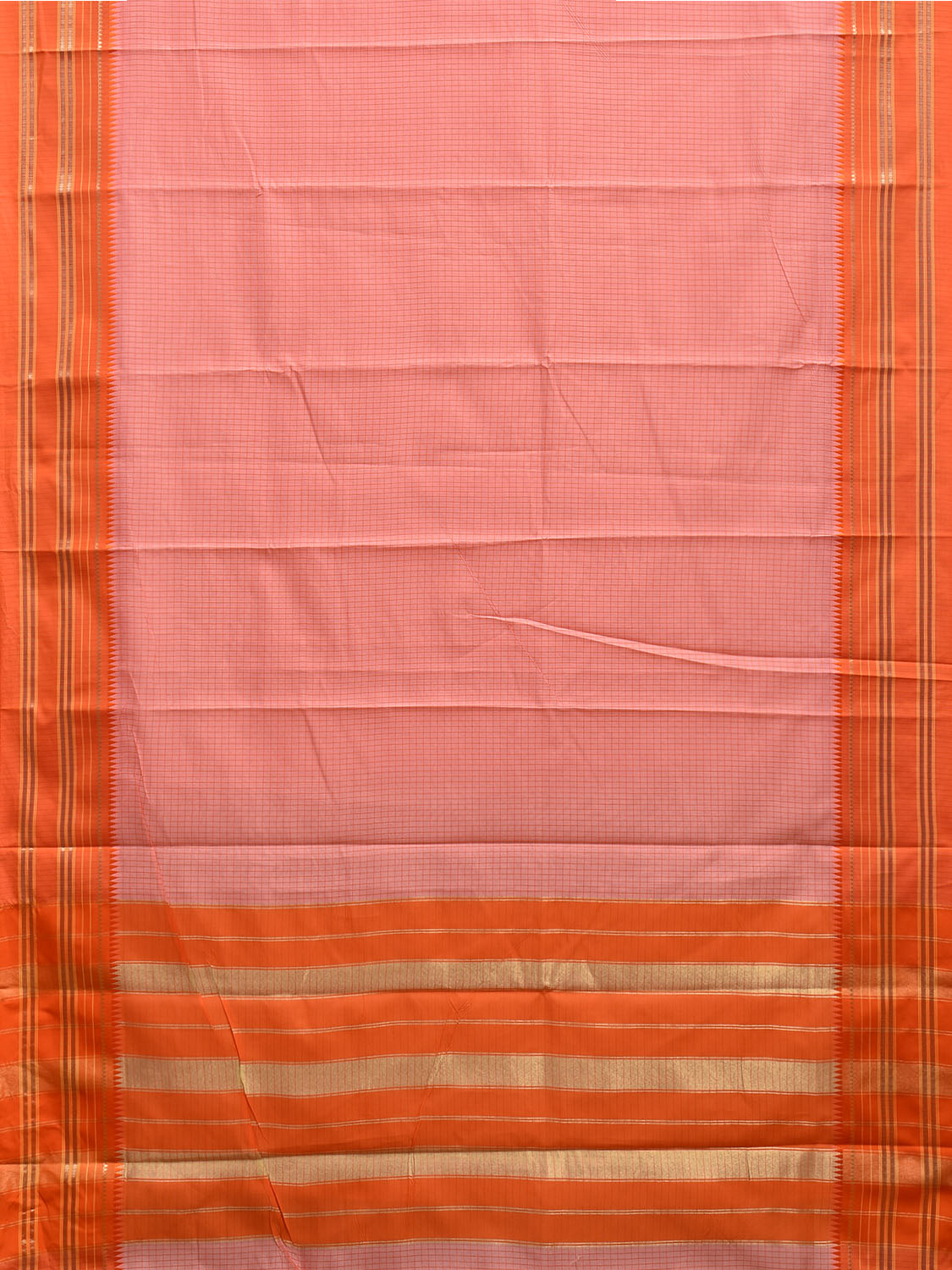 Light Pink and Orange Bamboo Cotton Viscose Silk Saree with Checks Design No Blouse bc0697