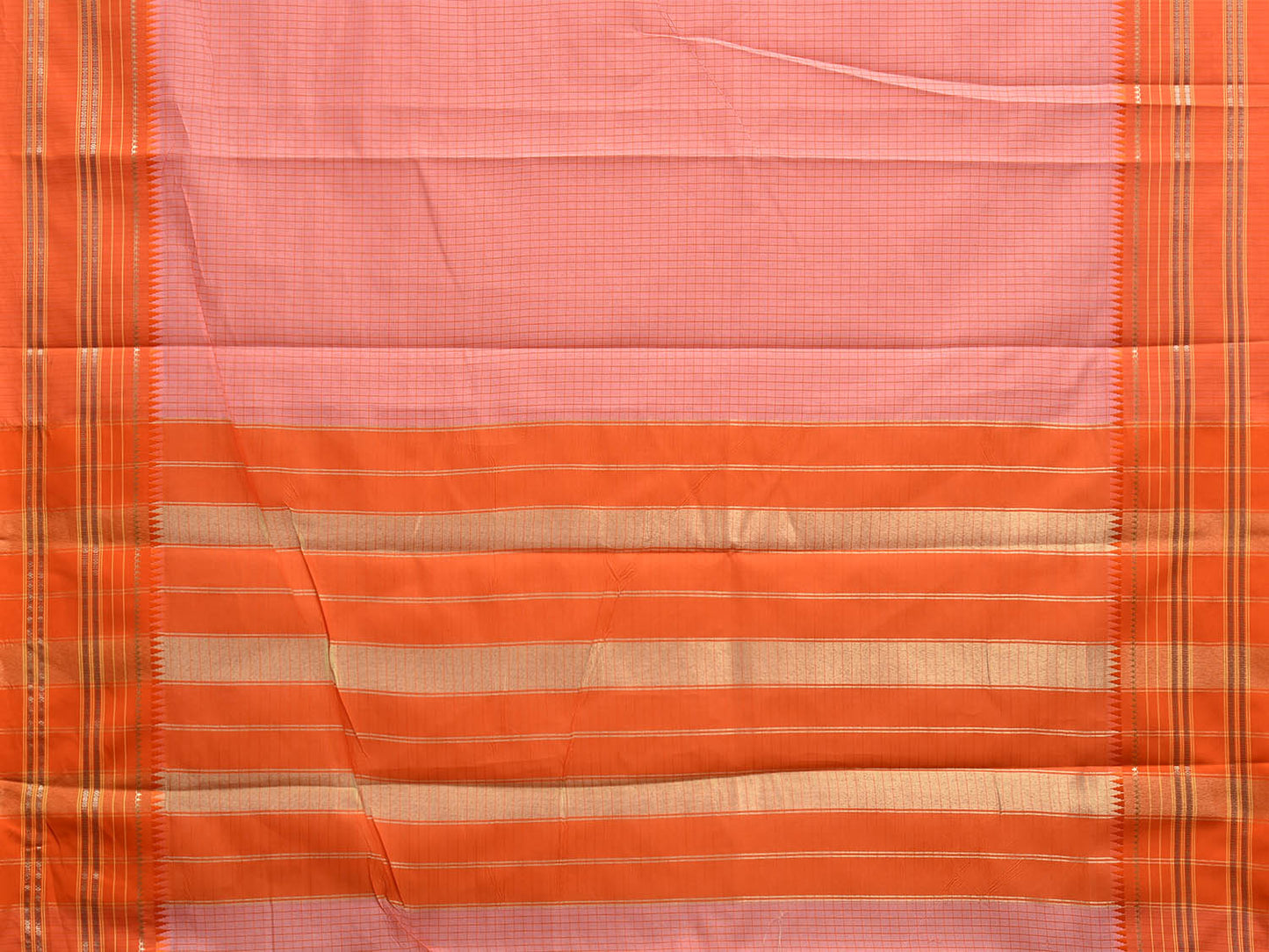 Light Pink and Orange Bamboo Cotton Viscose Silk Saree with Checks Design No Blouse bc0697
