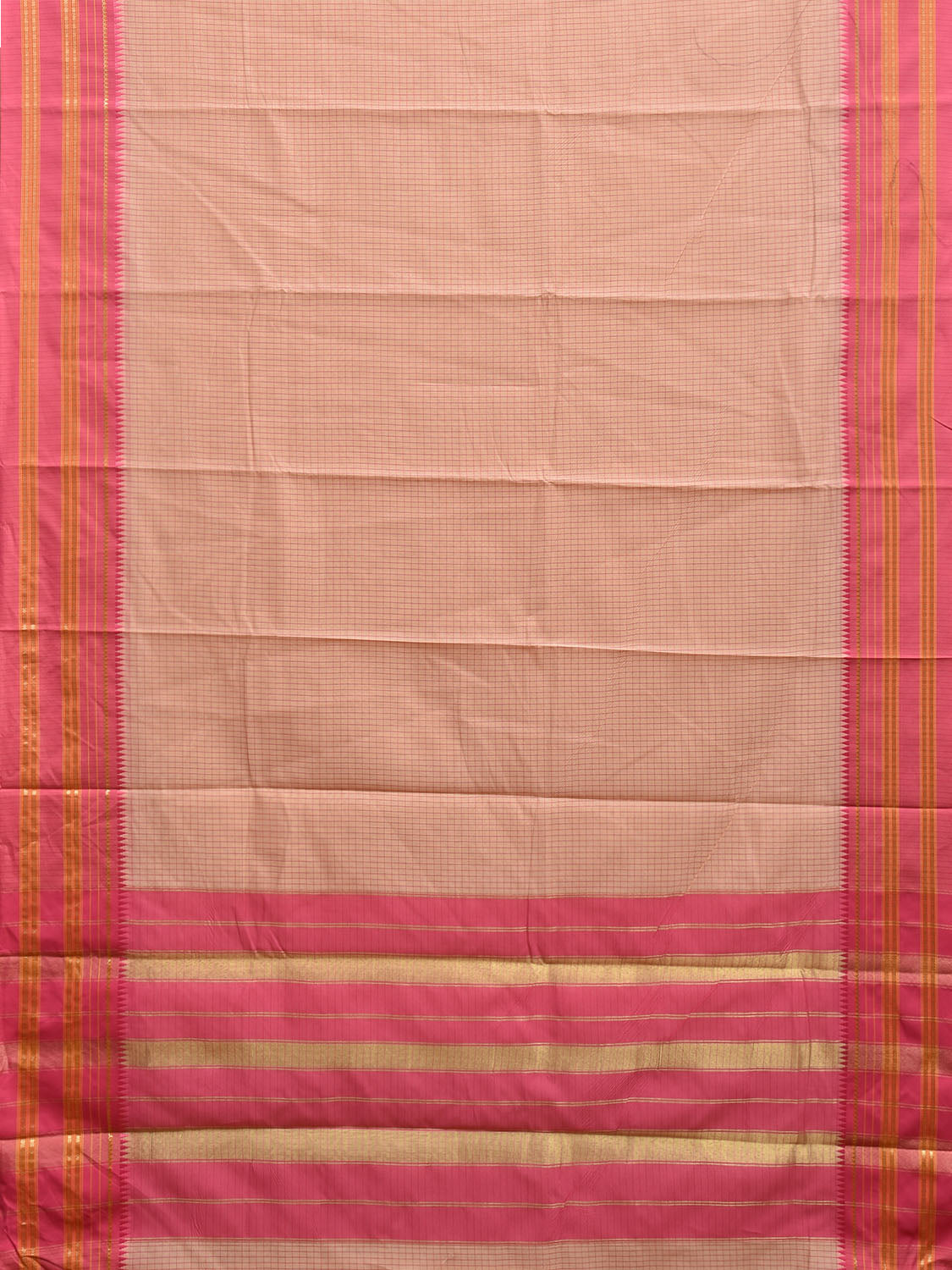Cream and Pink Bamboo Cotton Viscose Silk Saree with Checks Design No Blouse bc0698