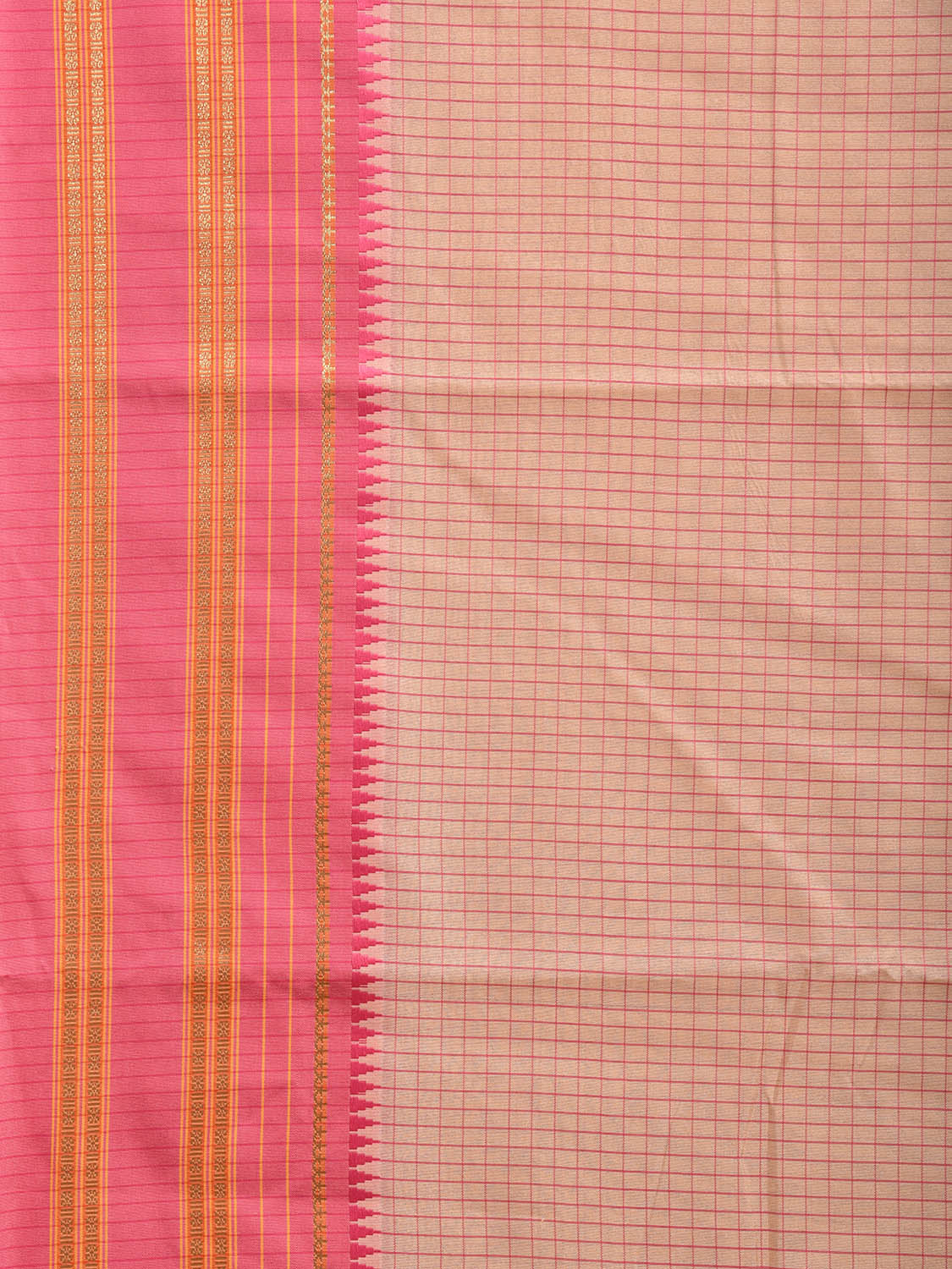 Cream and Pink Bamboo Cotton Viscose Silk Saree with Checks Design No Blouse bc0698