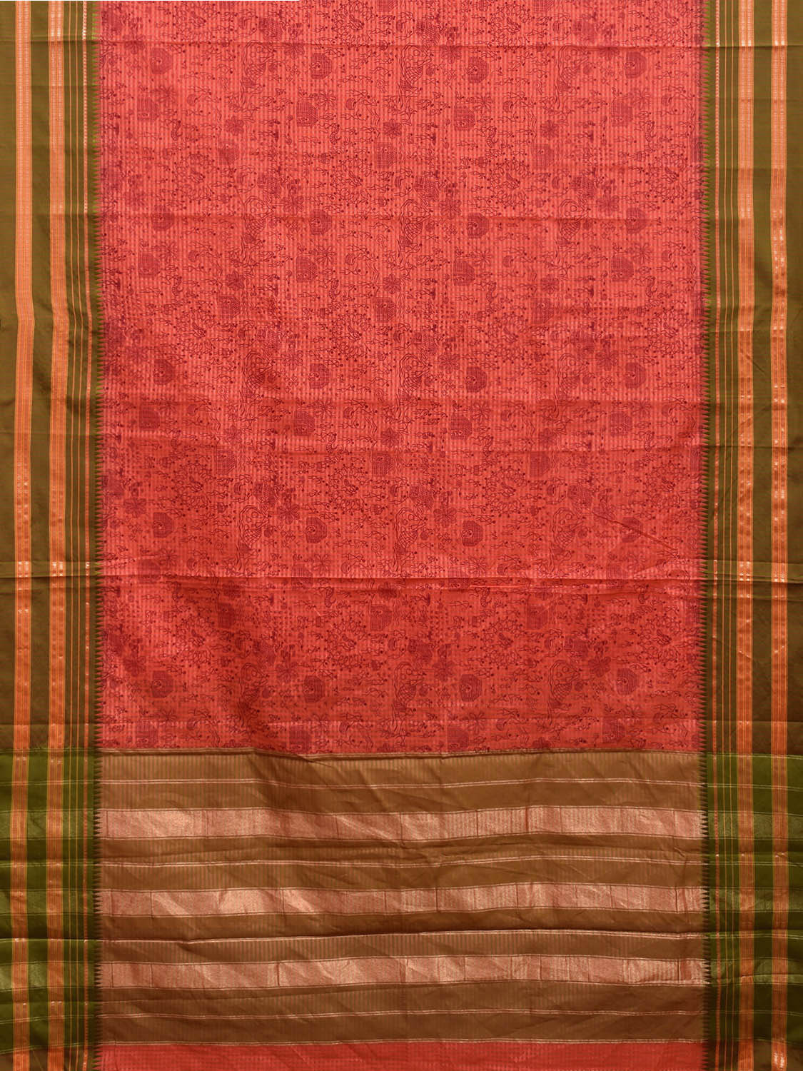 Peach and Green Bamboo Cotton Viscose Silk Saree with Digital Print Design bc0699