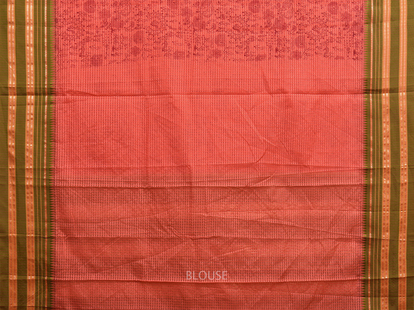 Peach and Green Bamboo Cotton Viscose Silk Saree with Digital Print Design bc0699