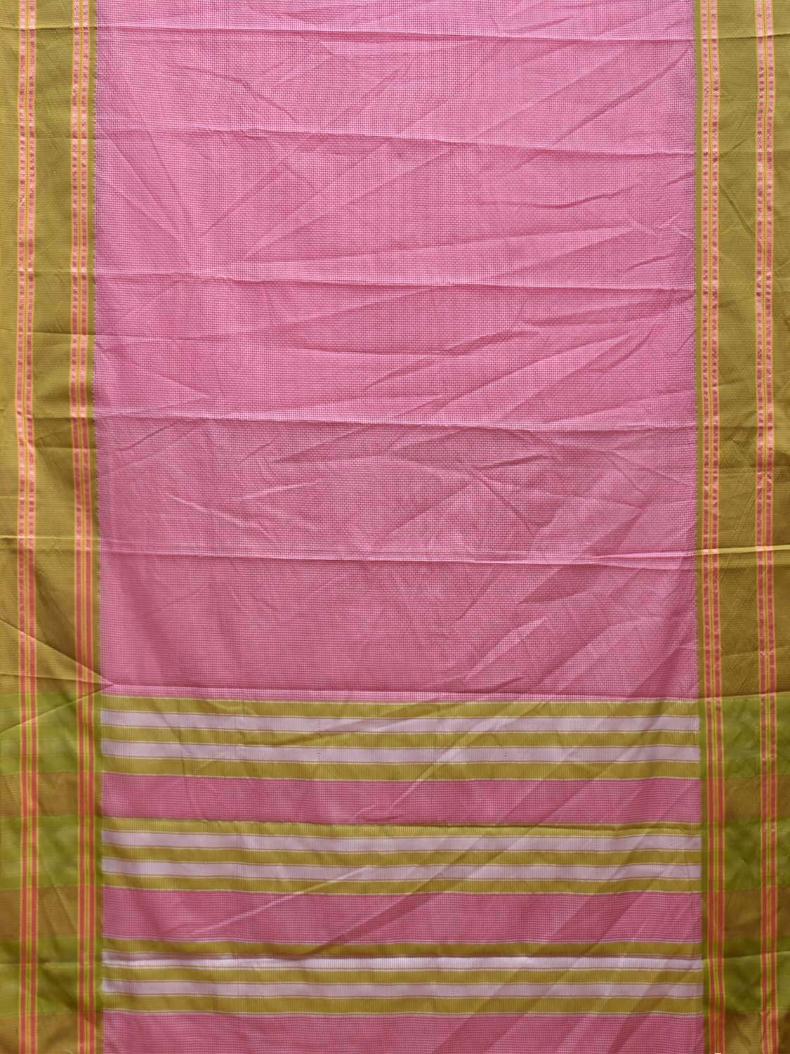 Pink and Green Bamboo Cotton Saree with Small Checks Design No Blouse bc0701