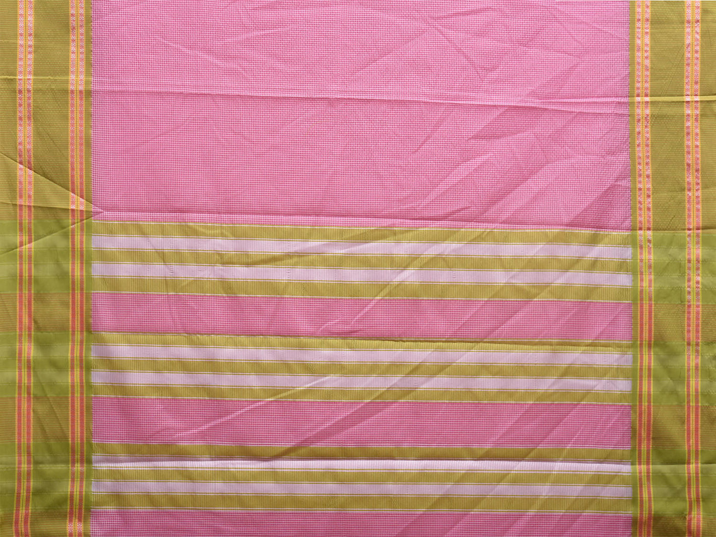Pink and Green Bamboo Cotton Saree with Small Checks Design No Blouse bc0701