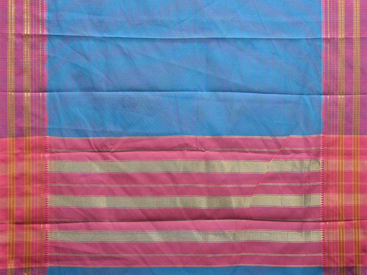 Blue and Pink Bamboo Cotton Saree Viscose Silk with Checks Design No Blouse bc0702