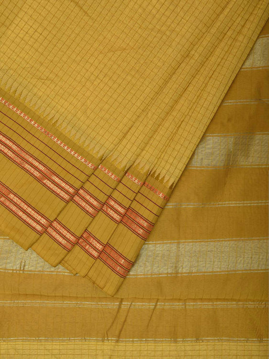 Yellow and Green Bamboo Cotton Saree Viscose Silk with Checks Design No Blouse bc0703