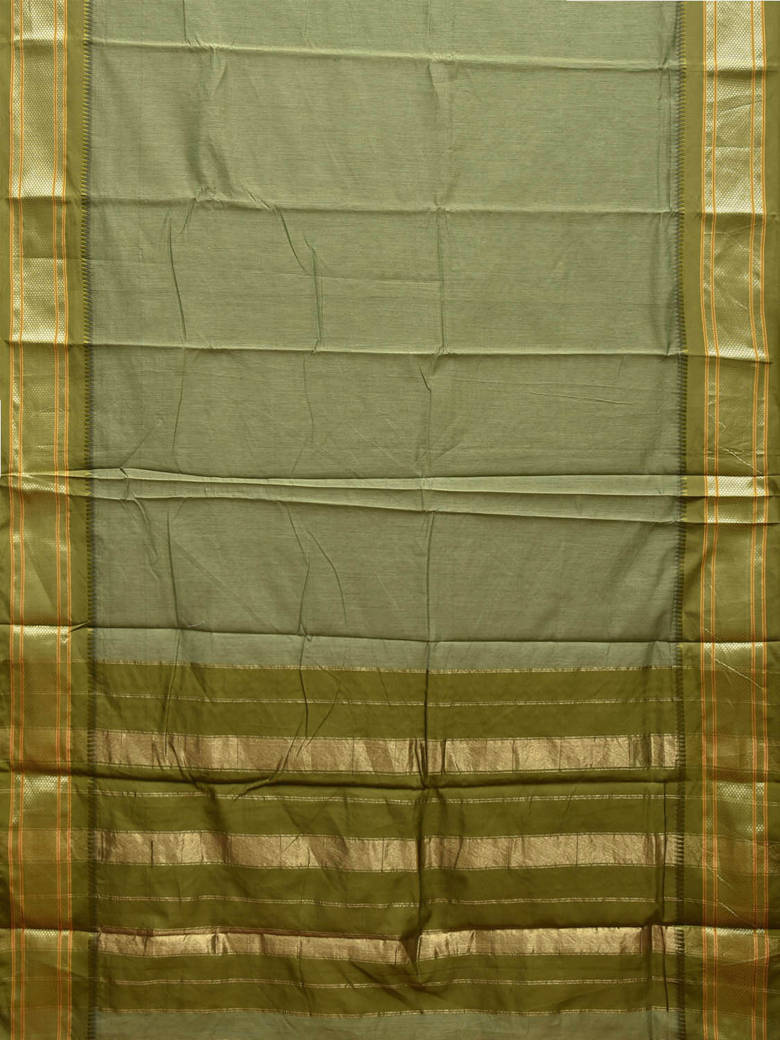Sea Green and Olive Bamboo Cotton Plain Saree with Contrast Pallu Design No Blouse bc0704