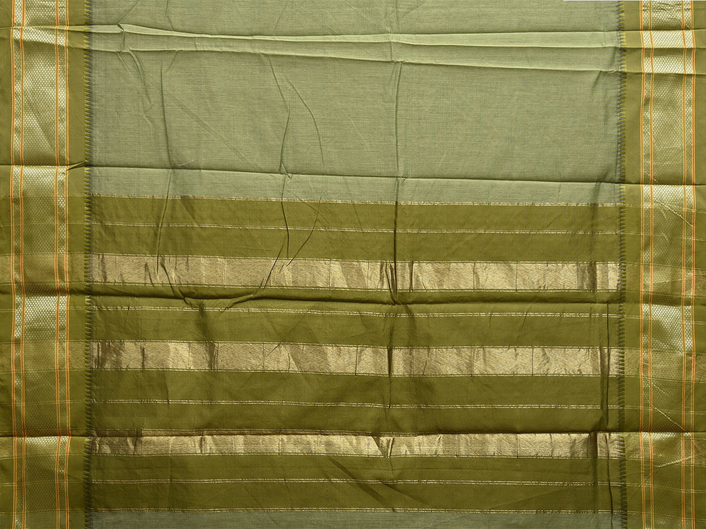 Sea Green and Olive Bamboo Cotton Plain Saree with Contrast Pallu Design No Blouse bc0704