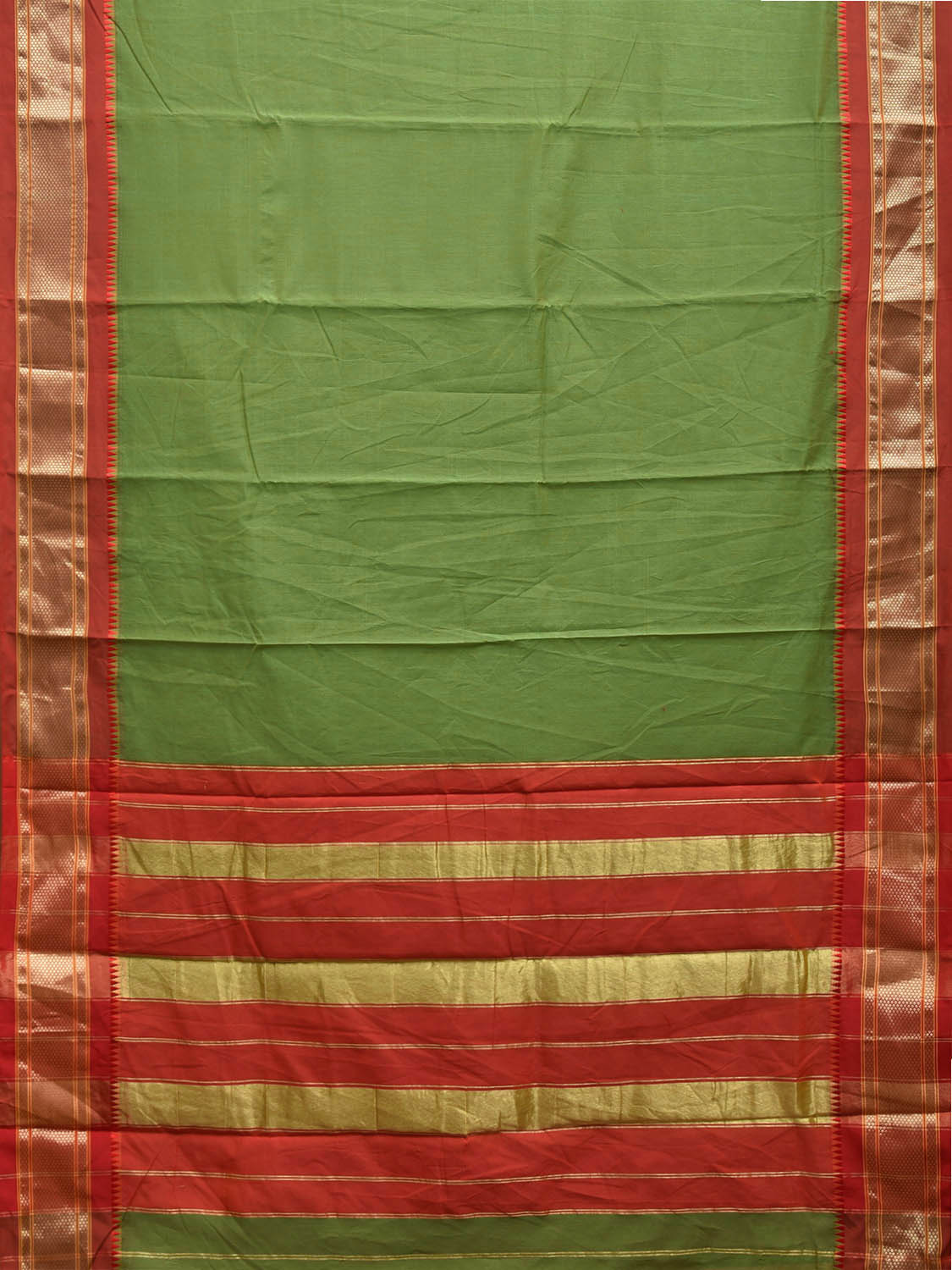 Green and Red Bamboo Cotton Plain Saree with Contrast Pallu Design No Blouse bc0706