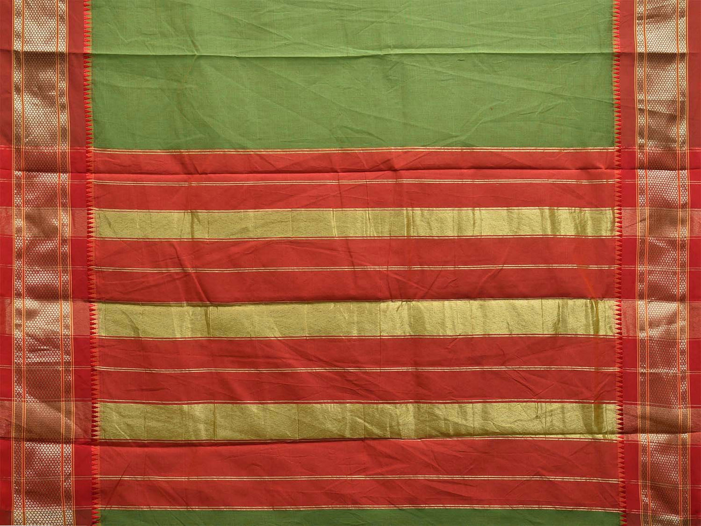 Green and Red Bamboo Cotton Plain Saree with Contrast Pallu Design No Blouse bc0706