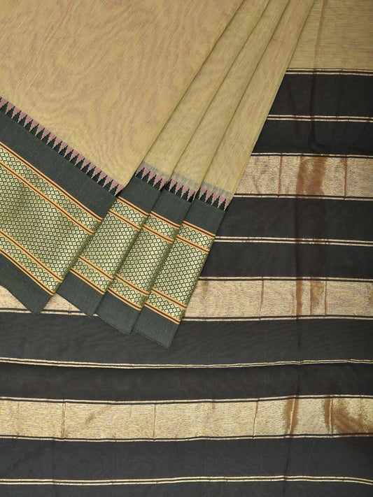 Light Yellow and Green Bamboo Cotton Plain Saree with Contrast Pallu Design No Blouse bc0707