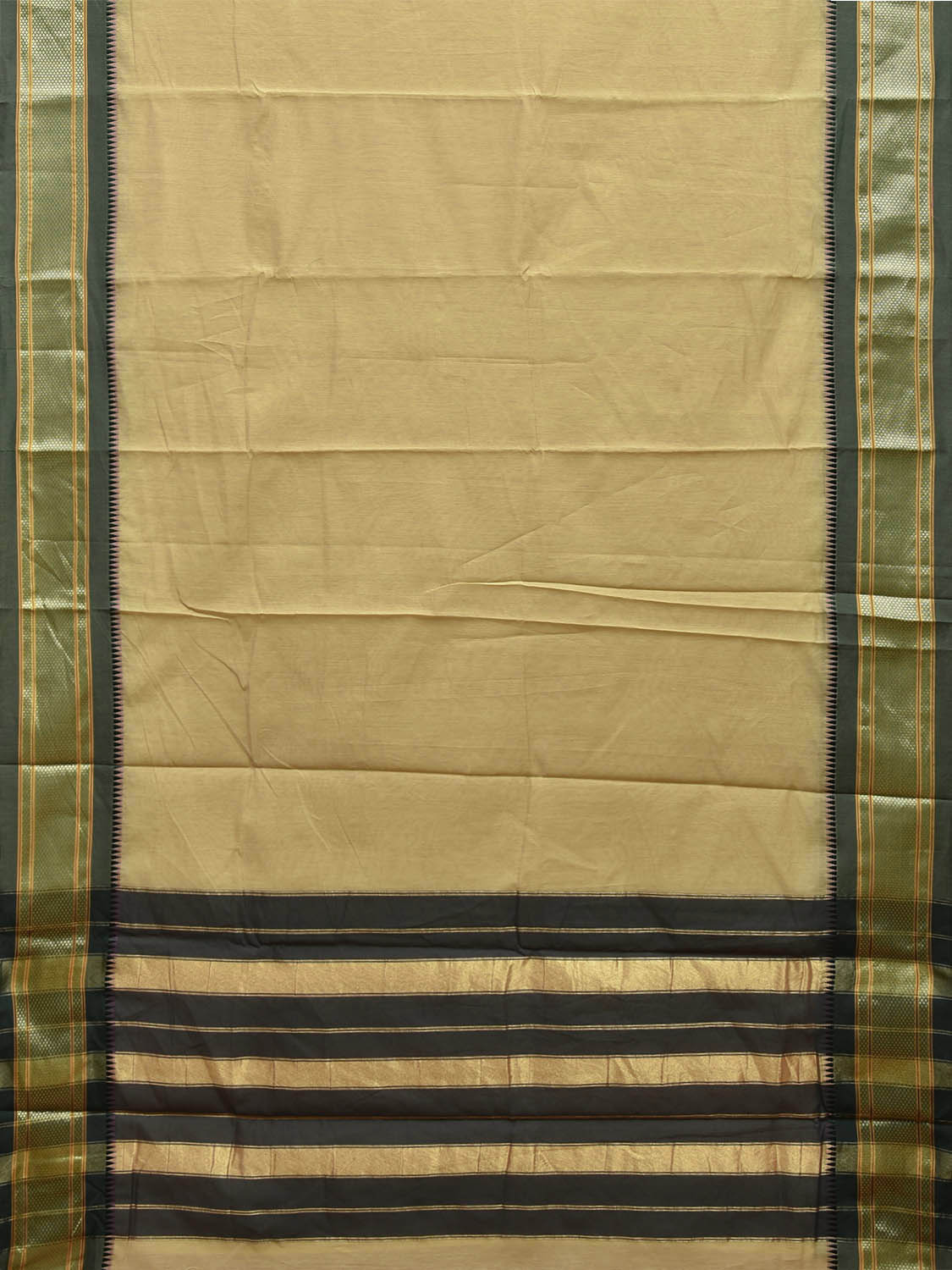 Light Yellow and Green Bamboo Cotton Plain Saree with Contrast Pallu Design No Blouse bc0707