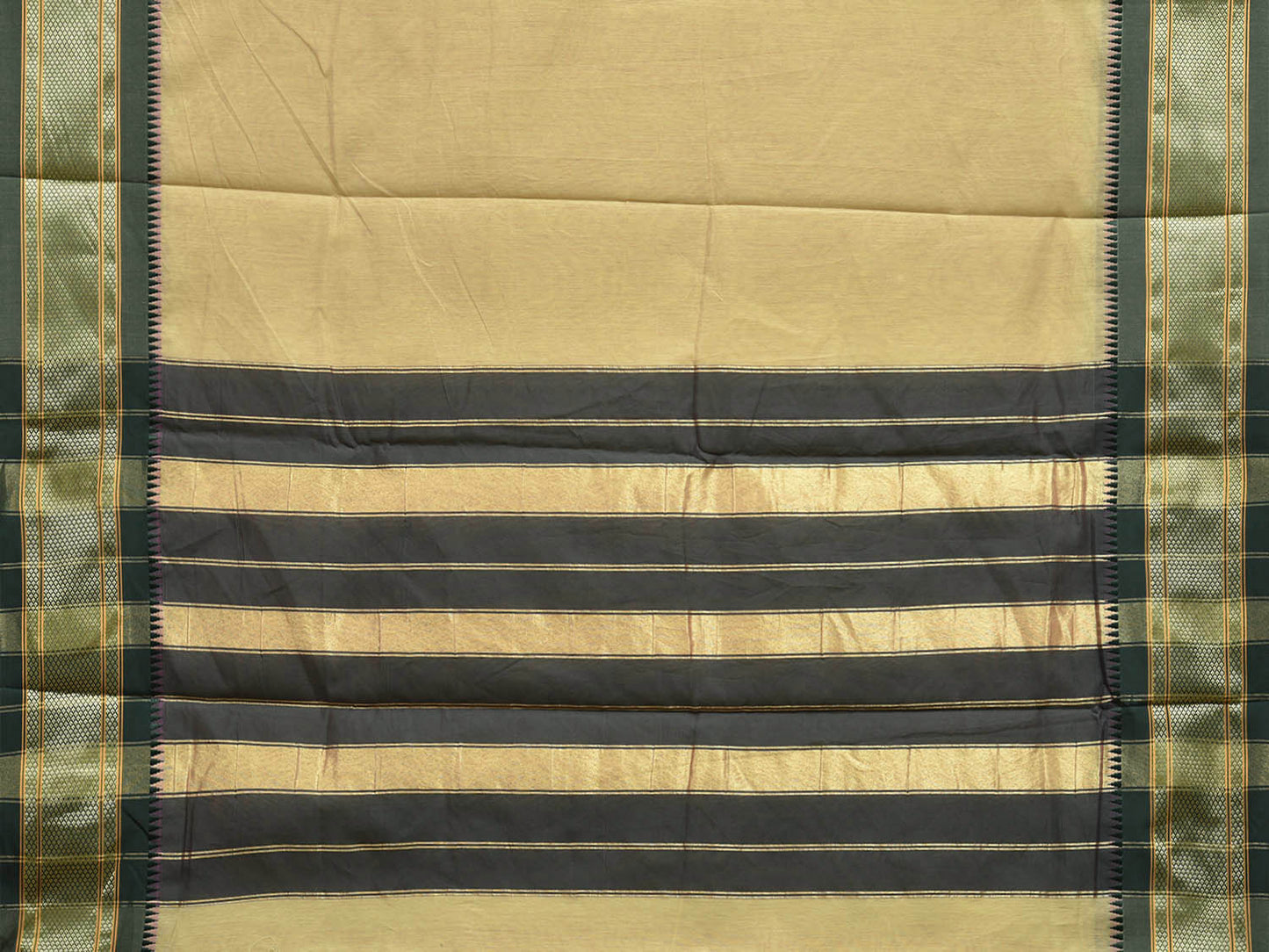 Light Yellow and Green Bamboo Cotton Plain Saree with Contrast Pallu Design No Blouse bc0707