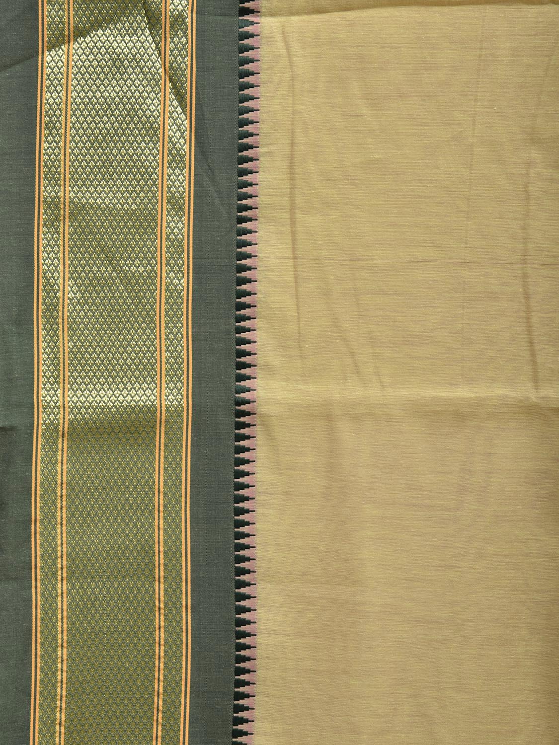 Light Yellow and Green Bamboo Cotton Plain Saree with Contrast Pallu Design No Blouse bc0707