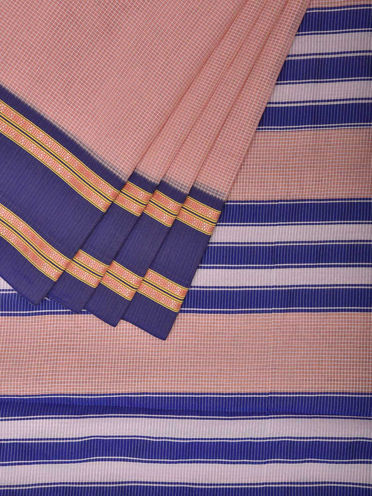 Cream and Dark Blue Bamboo Cotton Saree with Small Checks Design No Blouse bc0708