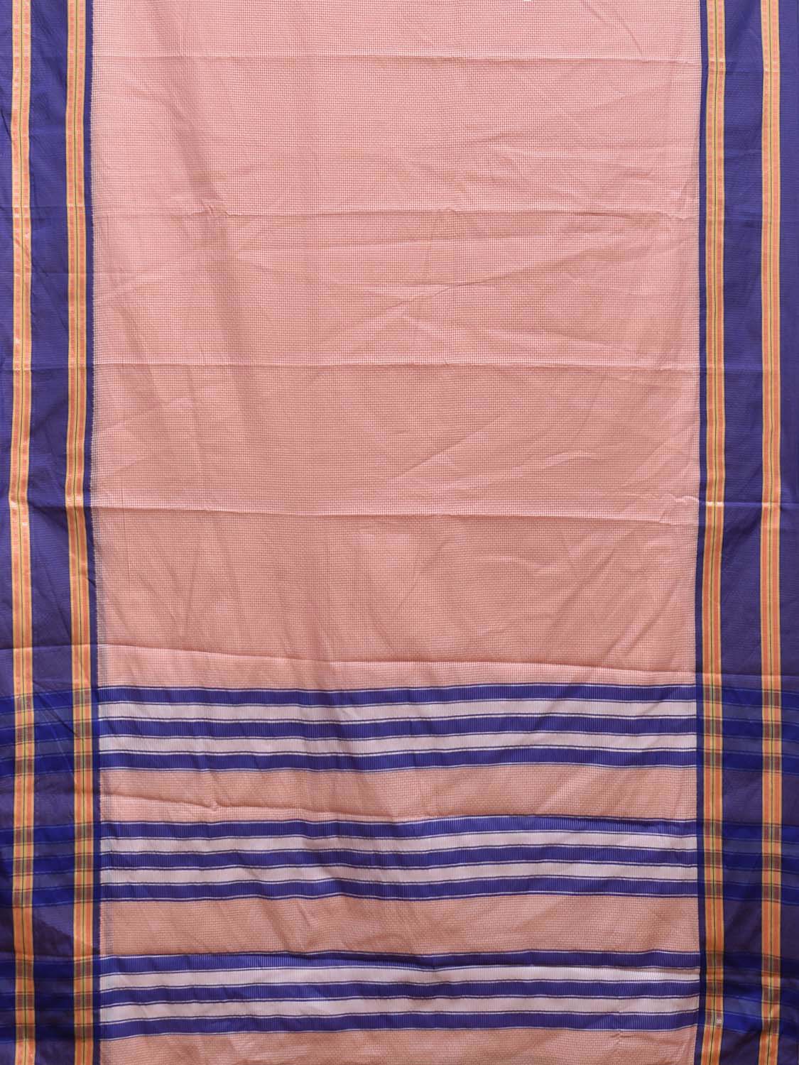 Cream and Dark Blue Bamboo Cotton Saree with Small Checks Design No Blouse bc0708