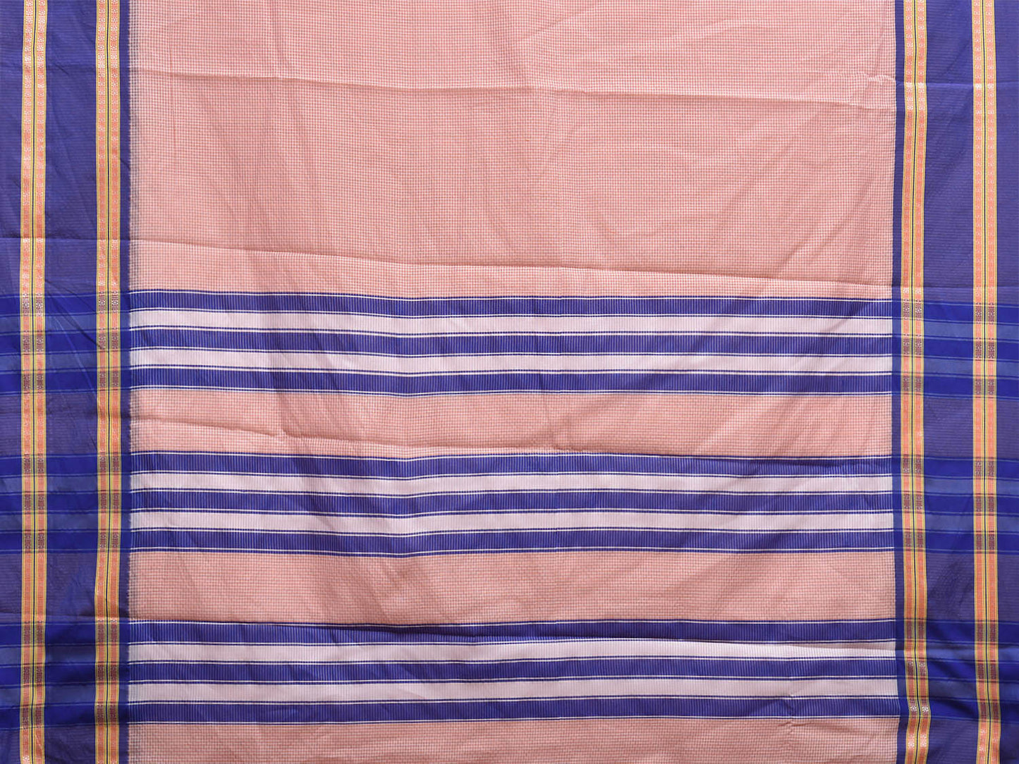 Cream and Dark Blue Bamboo Cotton Saree with Small Checks Design No Blouse bc0708