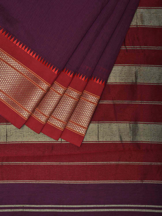 Wine and Red Bamboo Cotton Plain Saree with Contrast Pallu Design No Blouse bc0709