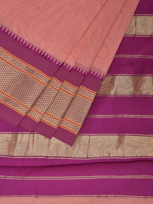 Peach and Pink Bamboo Cotton Plain Saree with Contrast Pallu Design No Blouse bc0710