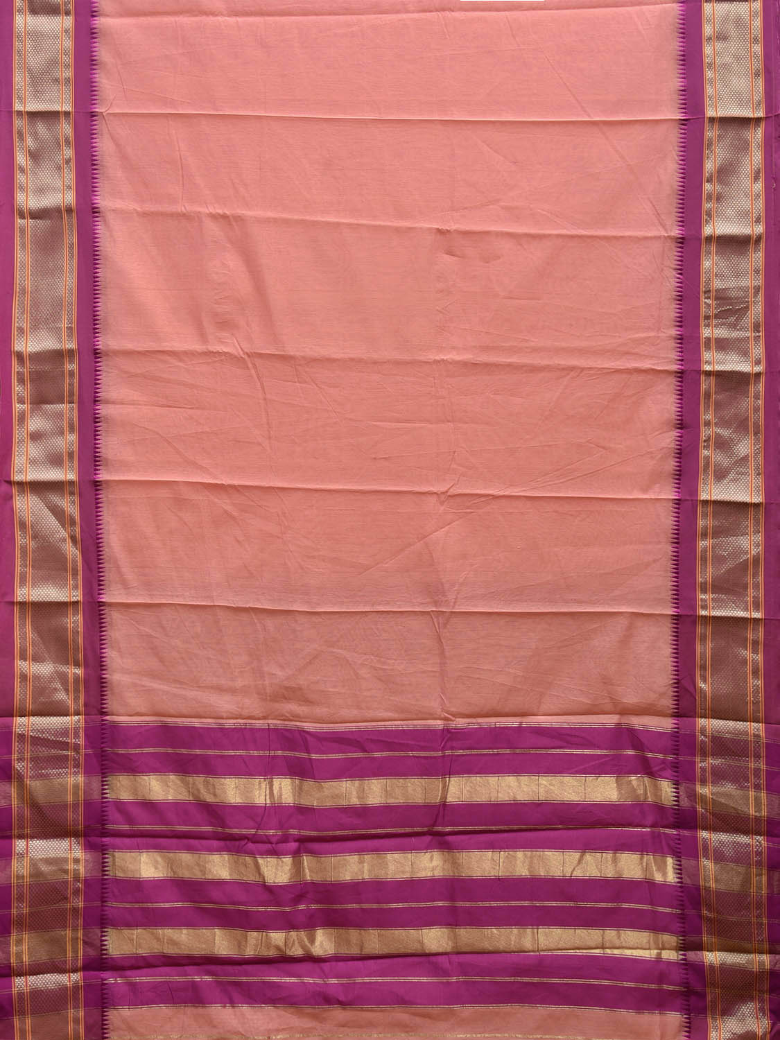 Peach and Pink Bamboo Cotton Plain Saree with Contrast Pallu Design No Blouse bc0710